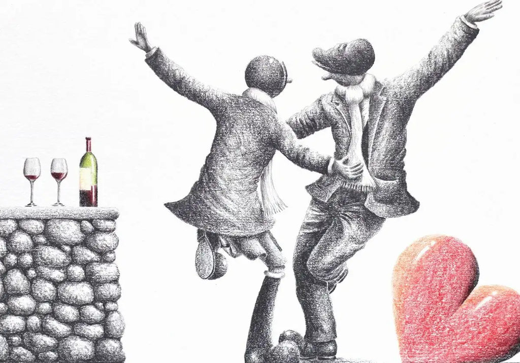 La La Large Glass Of Red - Original Sketch - SOLD by artist David Renshaw - Wyecliffe Galleries