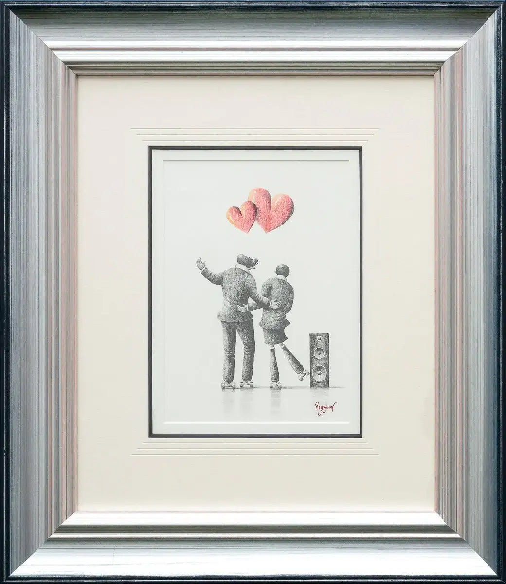 Skating Sweethearts - Original Sketch - SOLD by artist David Renshaw - Wyecliffe Galleries