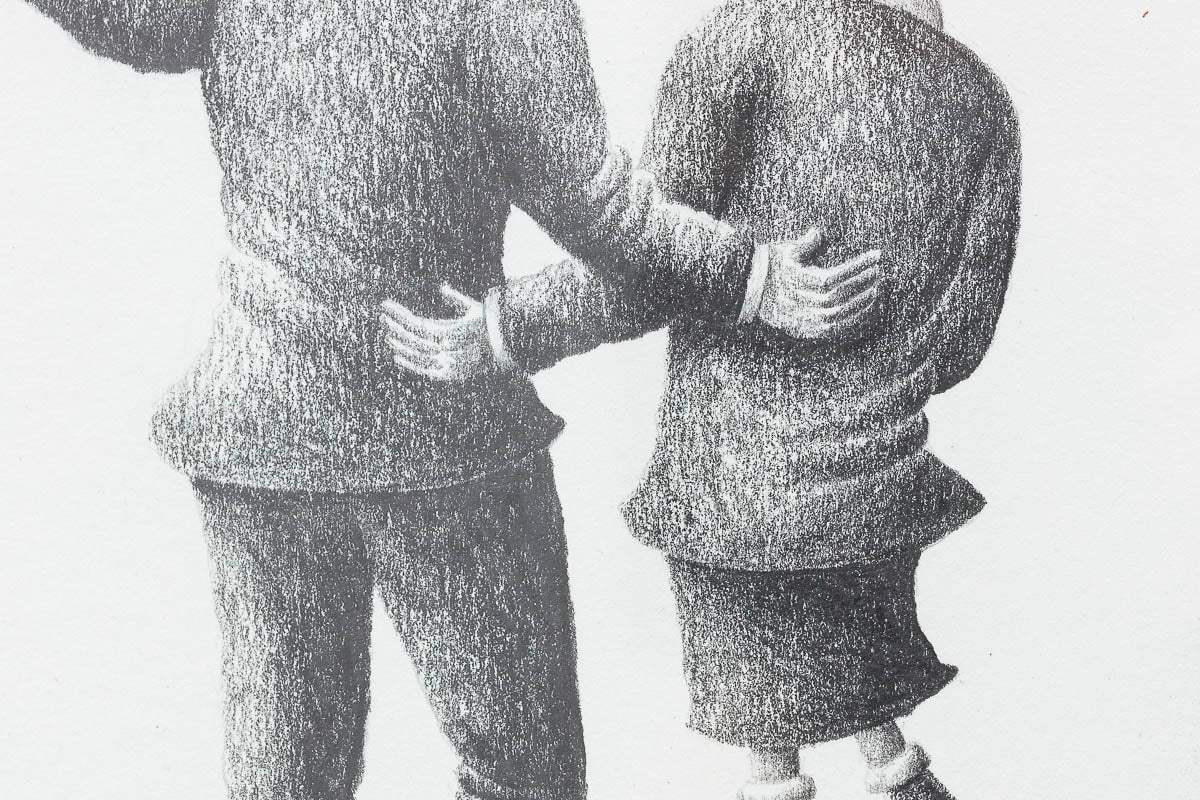 Skating Sweethearts - Original Sketch - SOLD by artist David Renshaw - Wyecliffe Galleries