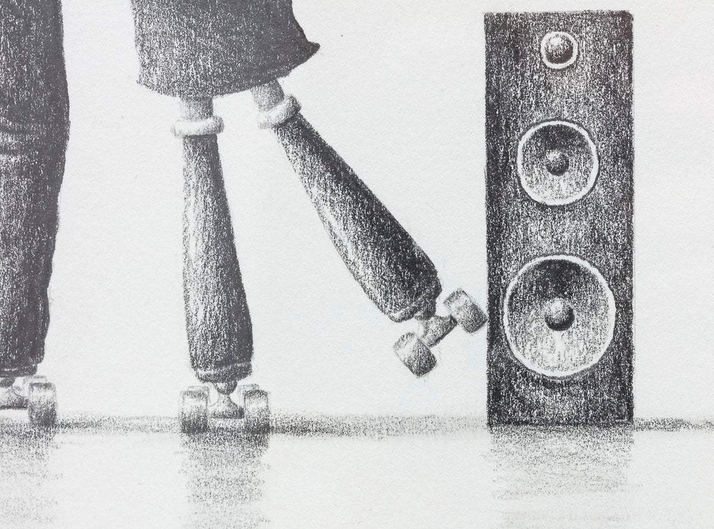 Skating Sweethearts - Original Sketch - SOLD by artist David Renshaw - Wyecliffe Galleries