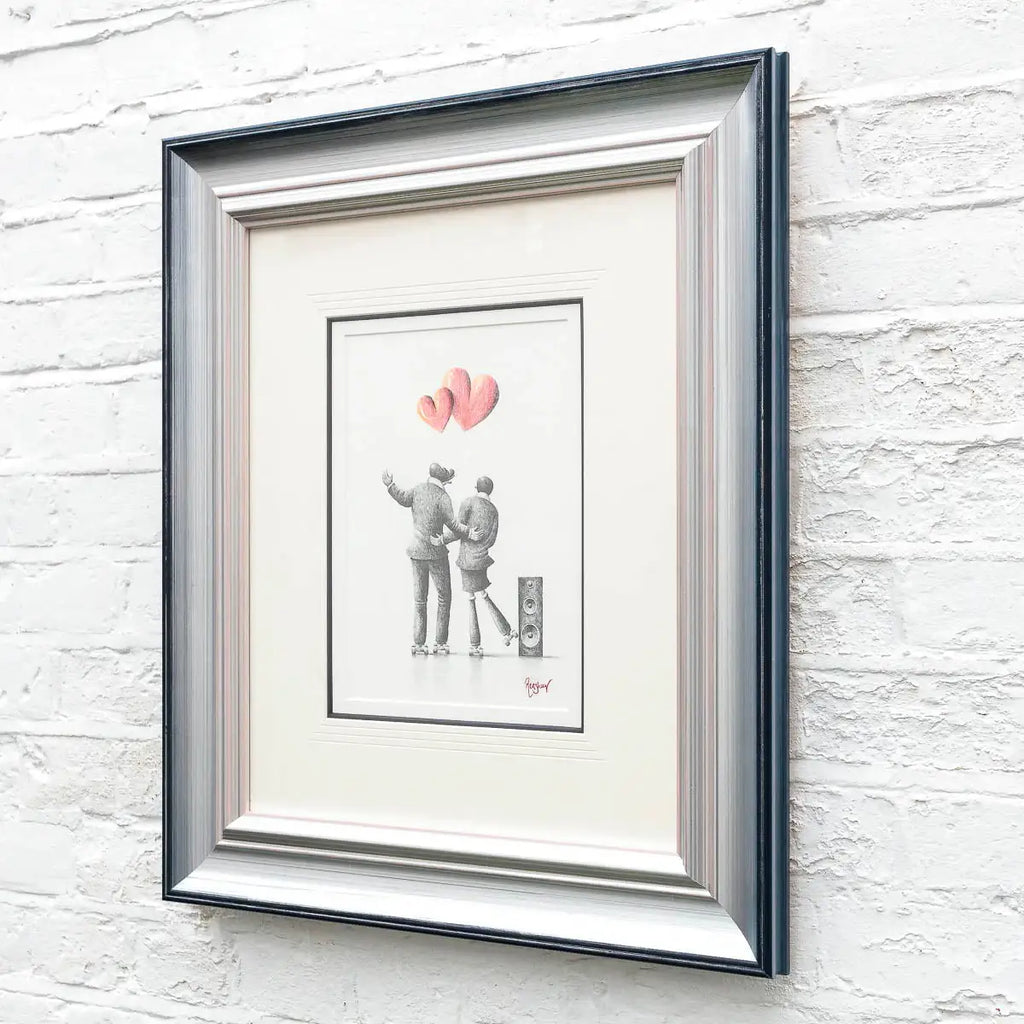 Skating Sweethearts - Original Sketch - SOLD by artist David Renshaw - Wyecliffe Galleries