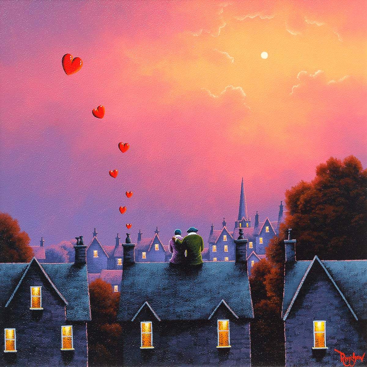 Village Skyline Love Affair - Original - SOLD by artist David Renshaw - Wyecliffe Galleries