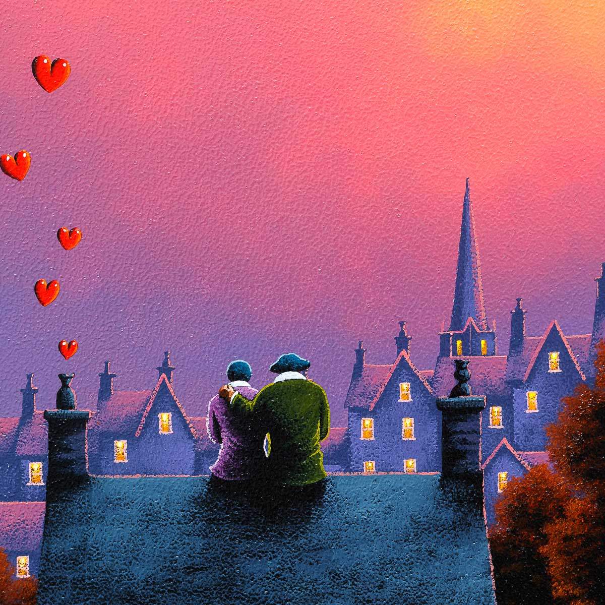 Village Skyline Love Affair - Original - SOLD by artist David Renshaw - Wyecliffe Galleries