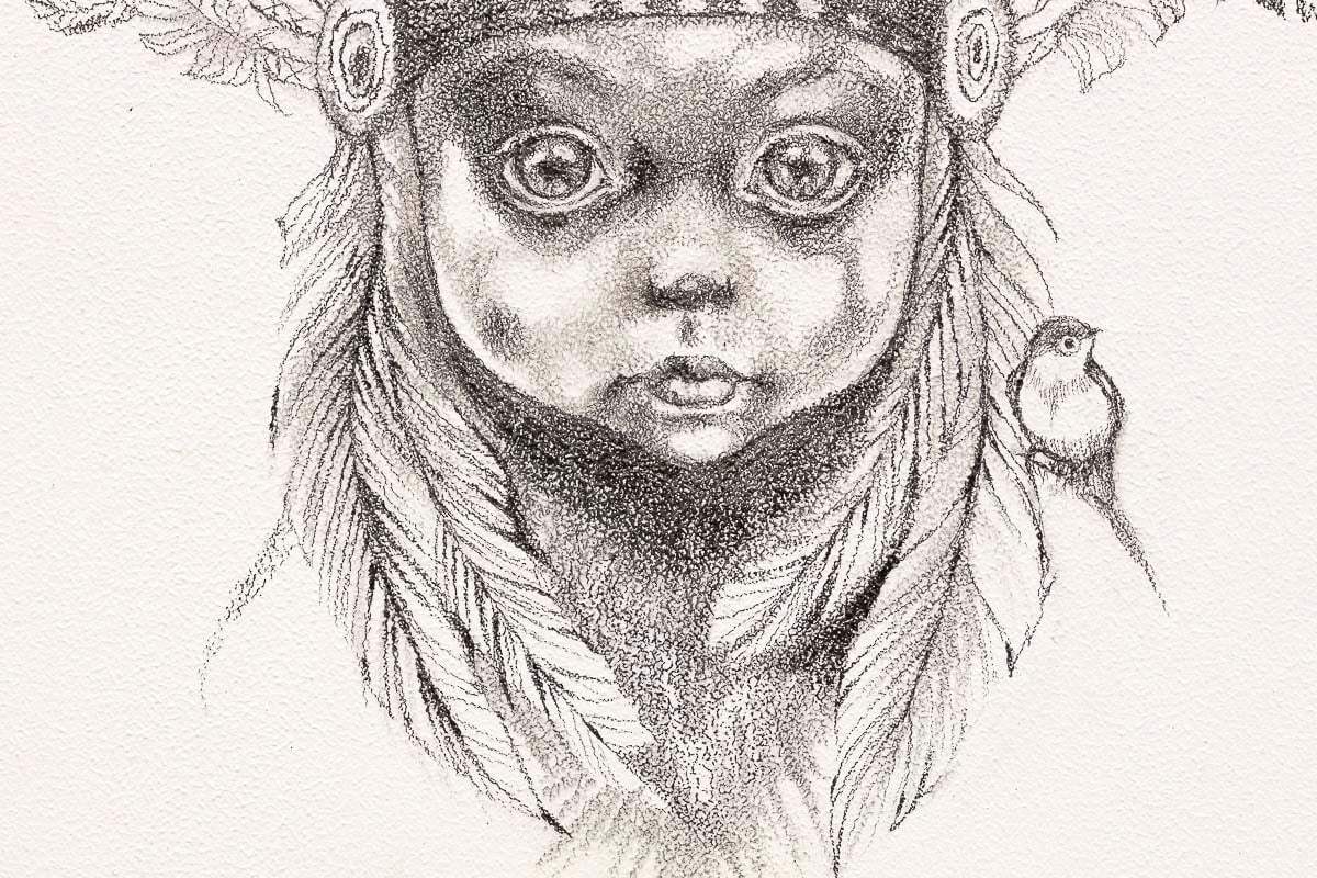 Little Warrior (Peter Pan) Sketch - Original by artist Kerry Darlington - Wyecliffe Galleries
