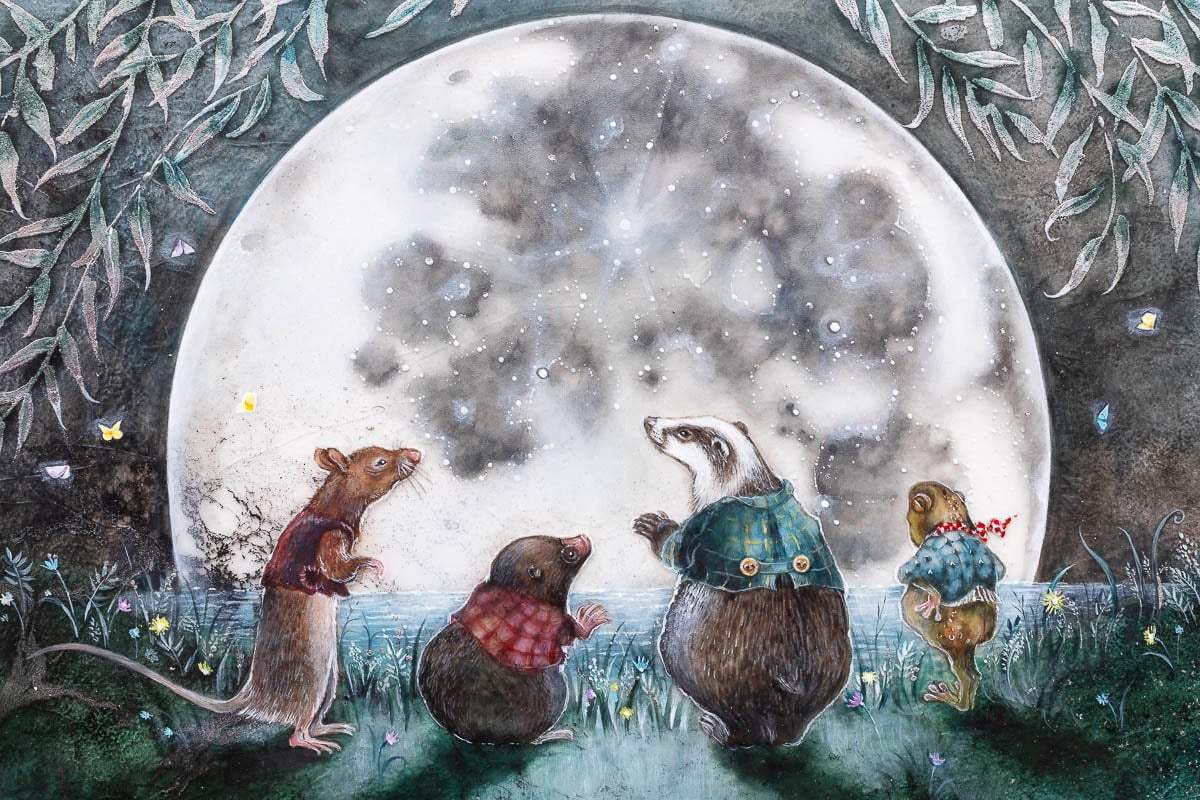 Moongazing In The Willows - Original - SOLD by artist Kerry Darlington - Wyecliffe Galleries