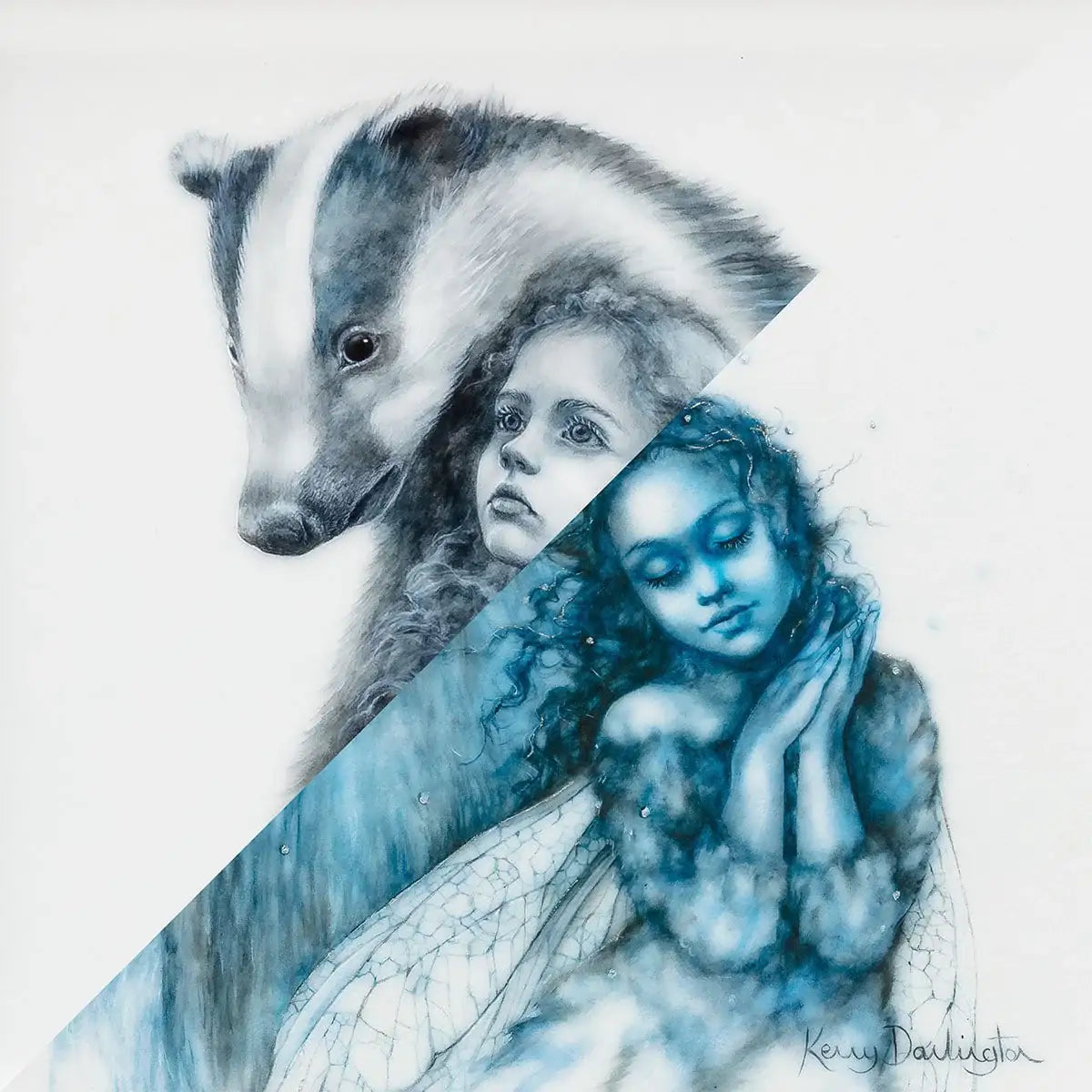 The Snow Faerie & The Badger Faerie - Edition - Matching SET by artist Kerry Darlington - Wyecliffe Galleries