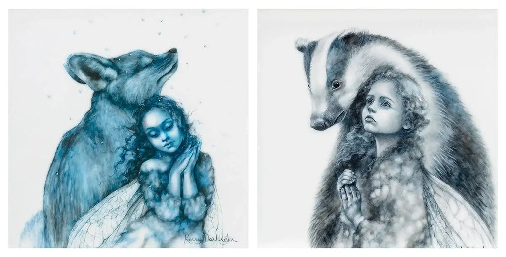 The Snow Faerie & The Badger Faerie - Edition - Matching SET by artist Kerry Darlington - Wyecliffe Galleries