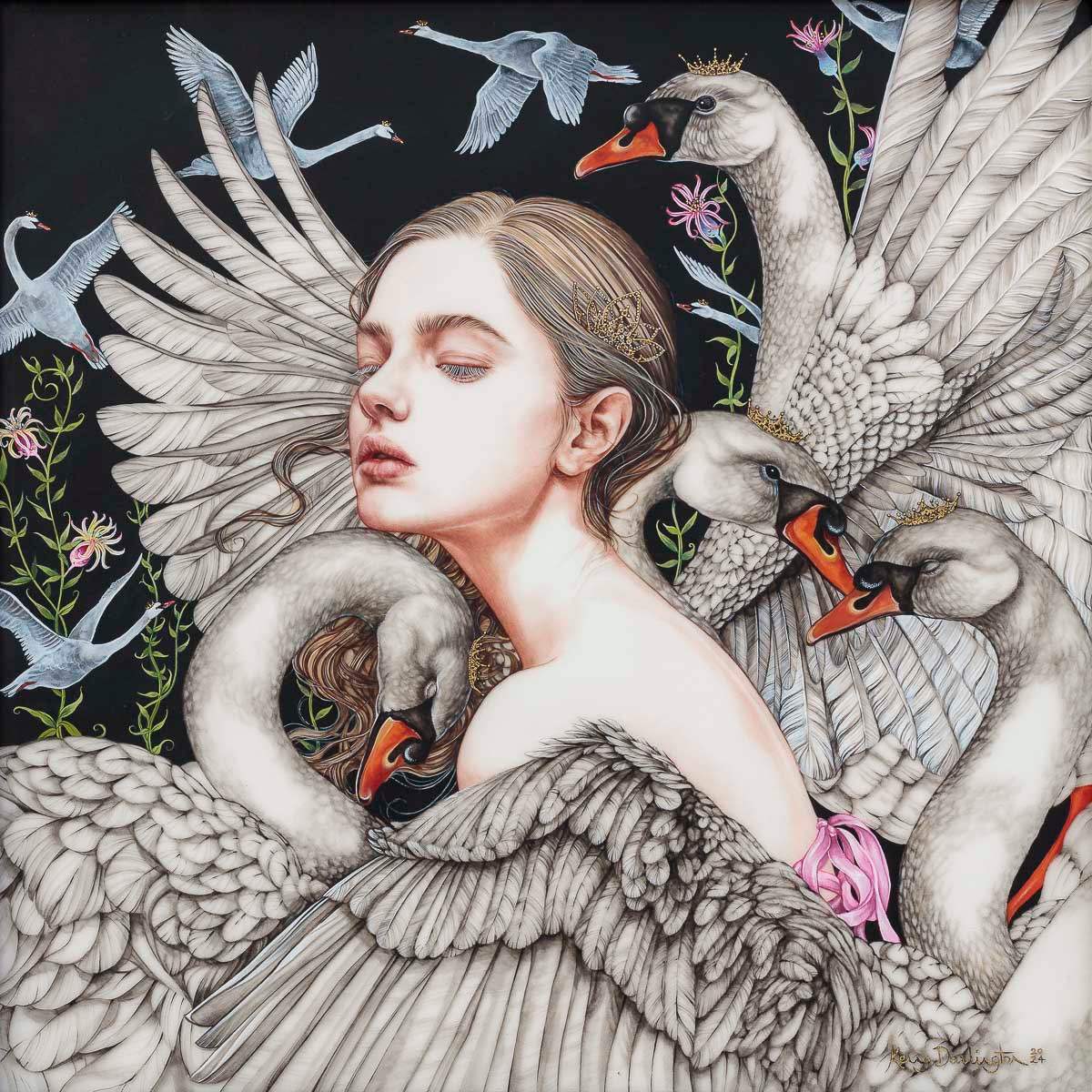 The Wild Swans - Original - SOLD by artist Kerry Darlington - Wyecliffe Galleries