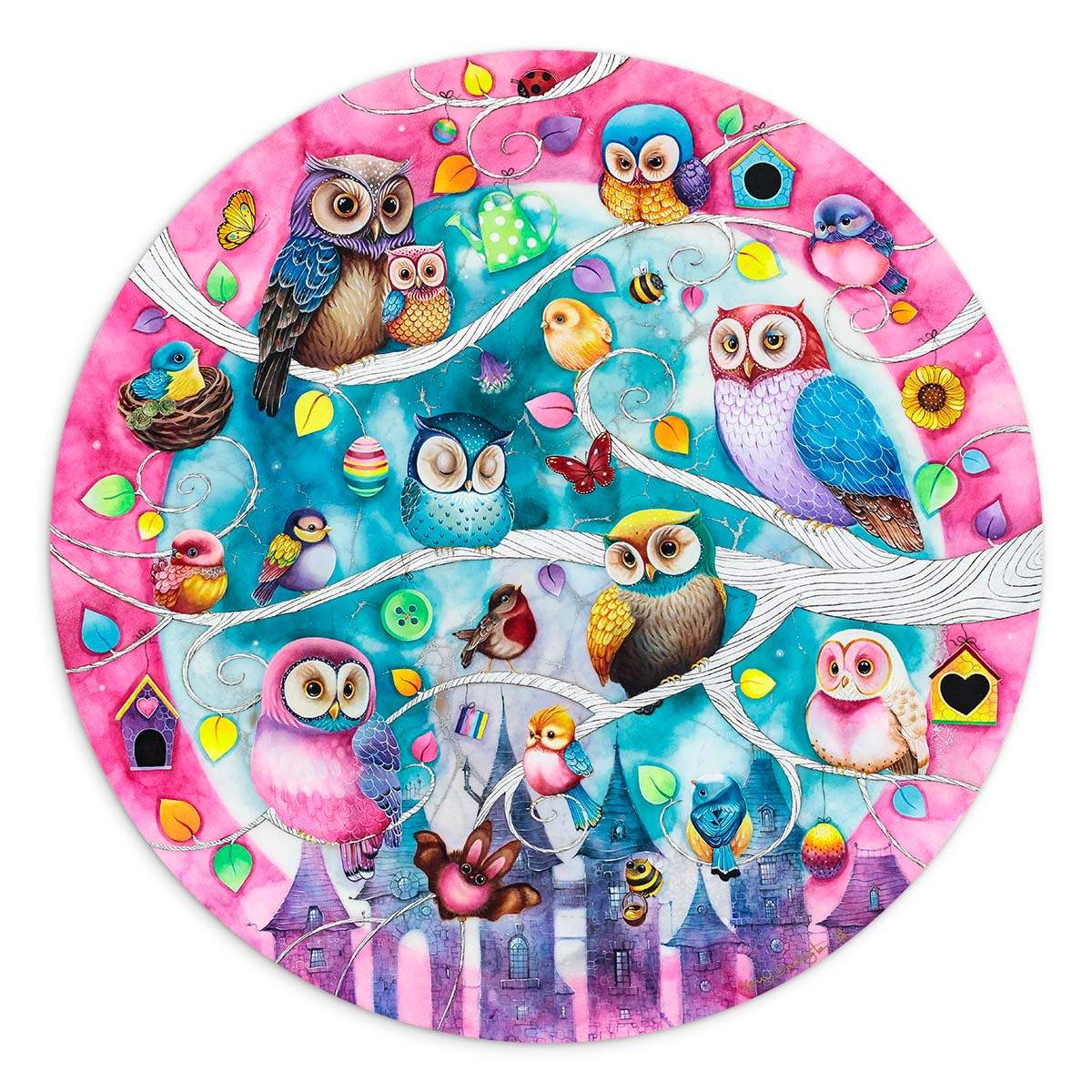 Twits, Twoos & Tweets - Original by artist Kerry Darlington - Wyecliffe Galleries