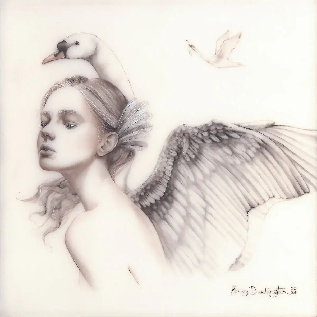 Wild Swans - Original Study - SOLD by artist Kerry Darlington - Wyecliffe Galleries