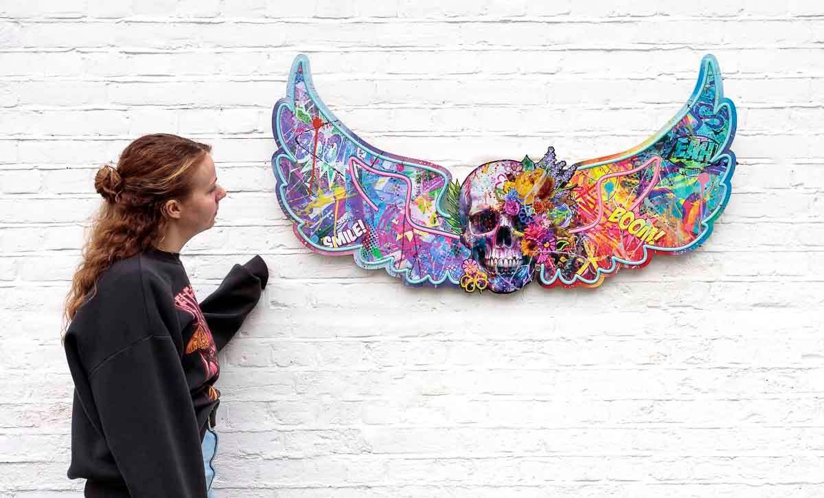 Afterlife (Skull/Wings) - Original - SOLD by artist Kid-A - Wyecliffe Galleries