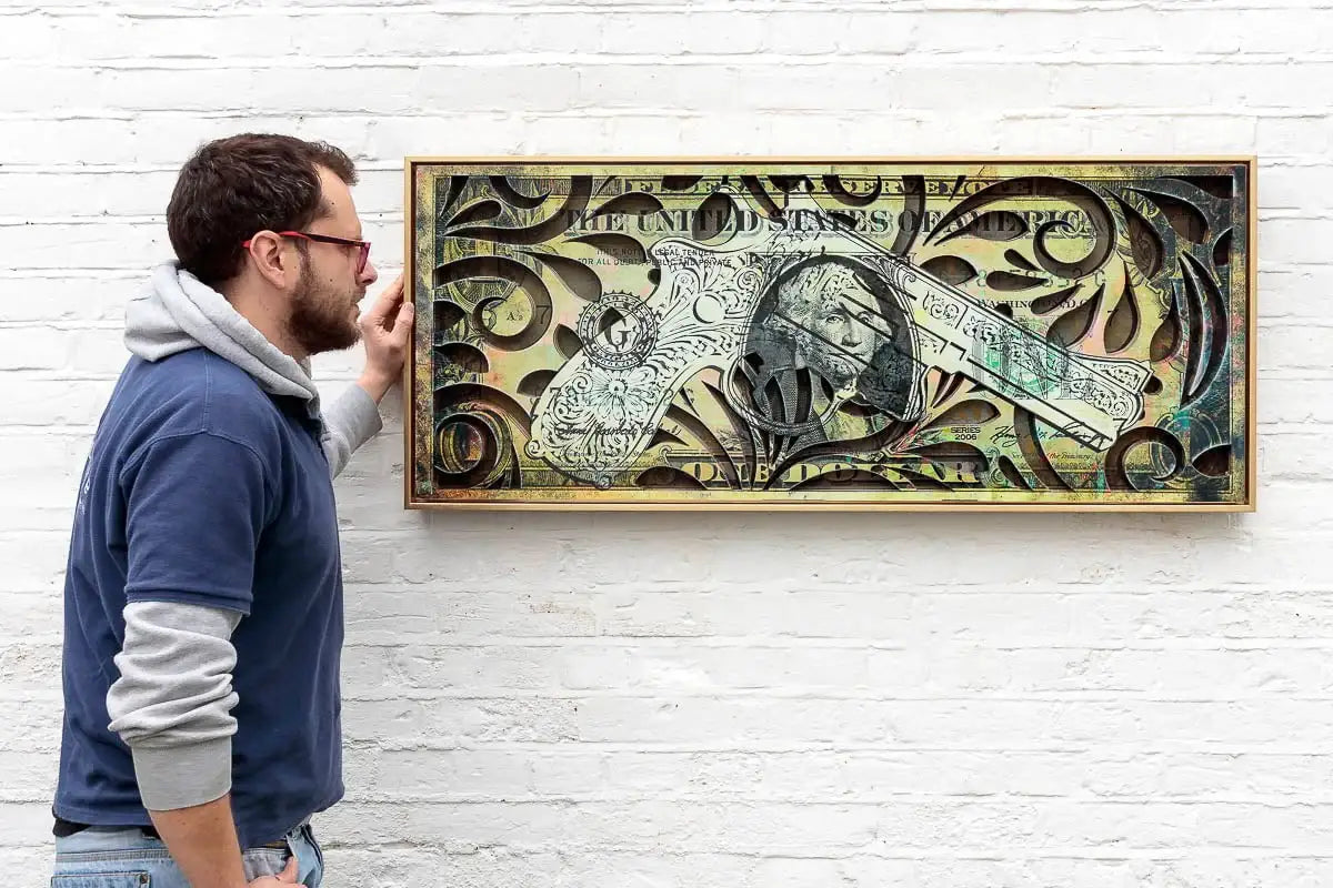 Stand and Deliver (Banknote) - Original by artist Kid-A - Wyecliffe Galleries