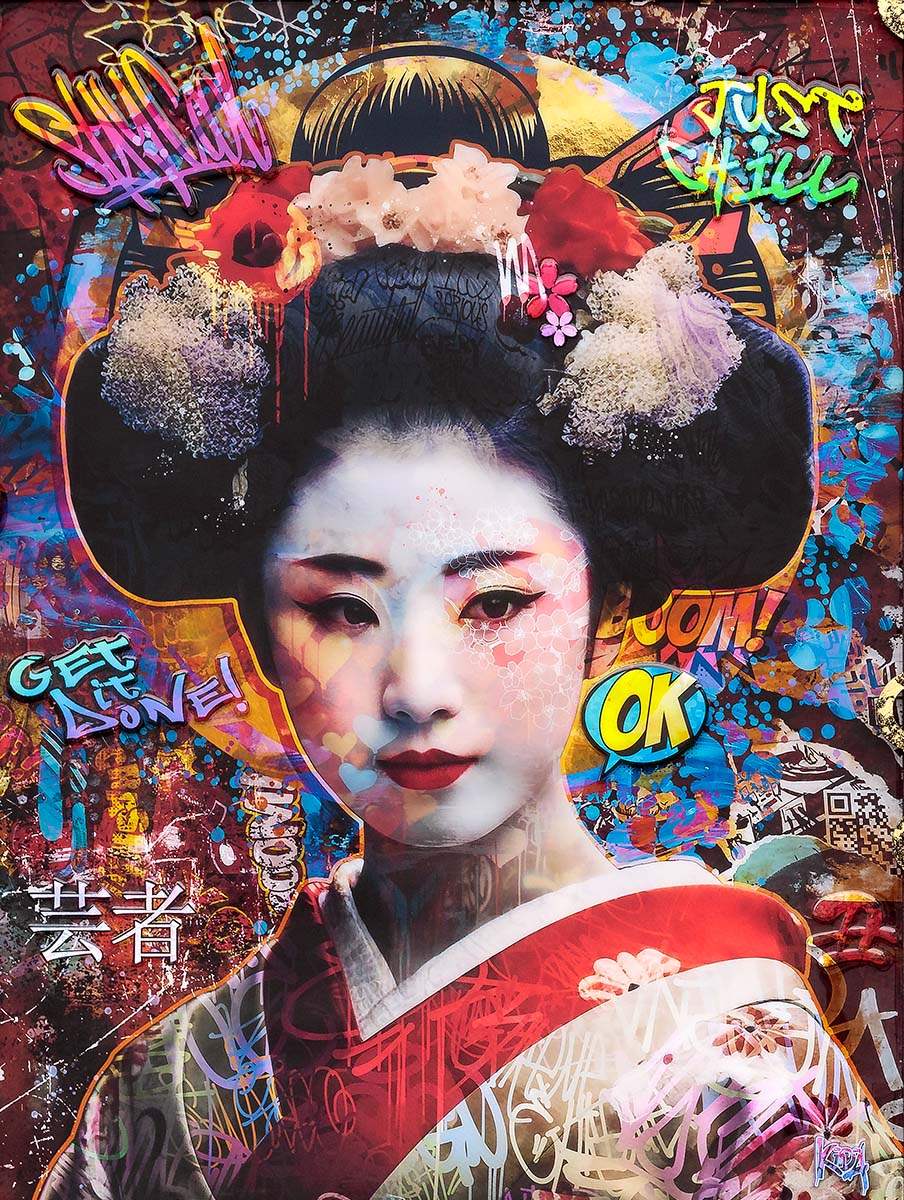 Flower Town - Original - SOLD by artist Kid-A - Wyecliffe Galleries