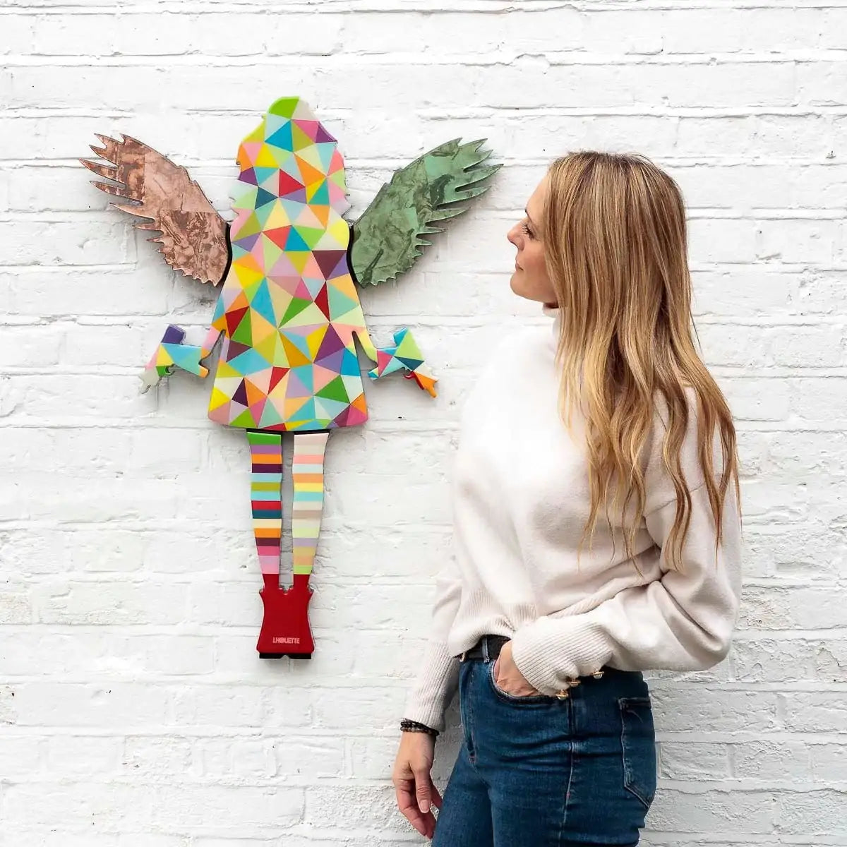 Angel Cake Green & Rose Wings Miniature Wall Sculpture - Original - SOLD by artist Lhouette - Wyecliffe Galleries
