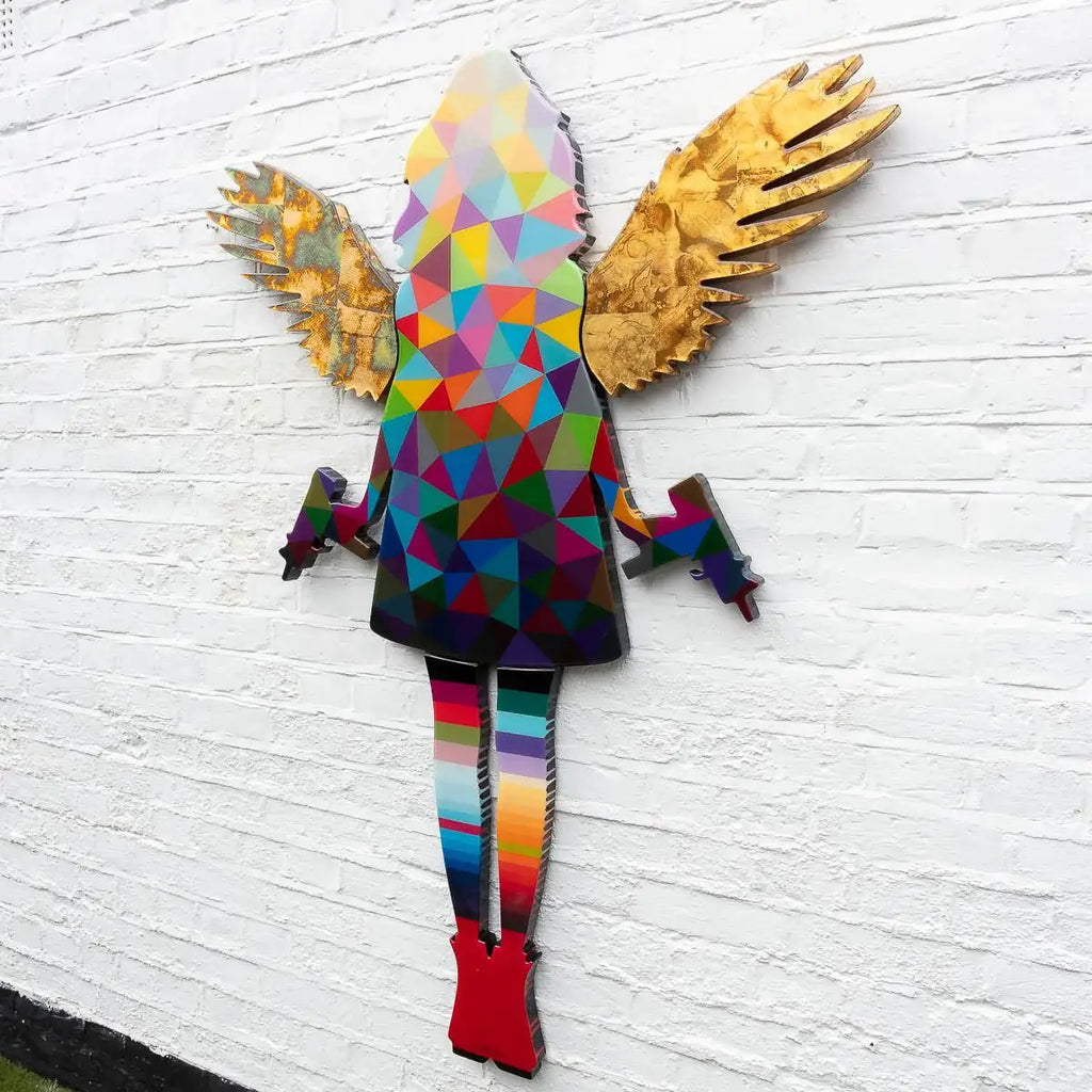 Angel Cake Large Confetti/Striped Wall Sculpture - Original by artist Lhouette - Wyecliffe Galleries