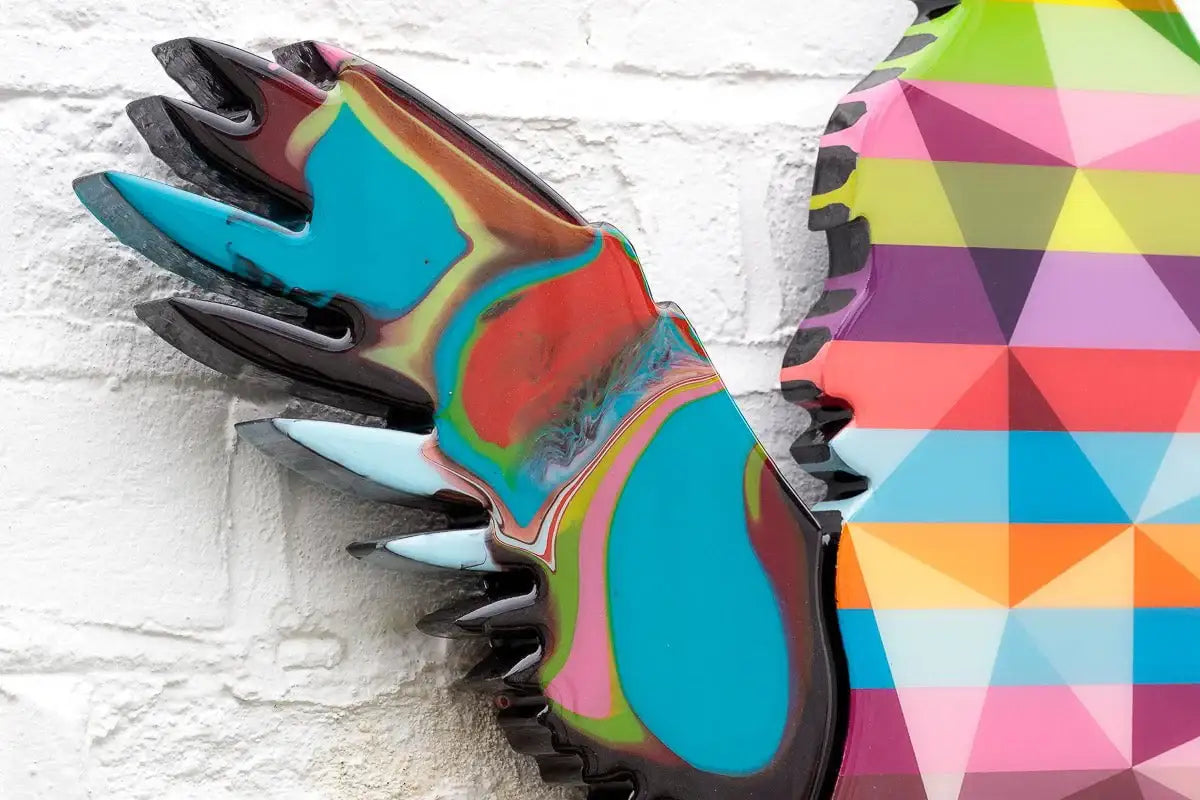 Angel Cake - Marble Wing Striped Geo Miniature - Original - SOLD by artist Lhouette - Wyecliffe Galleries