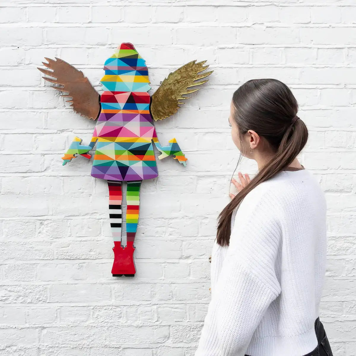 Angel Cake Mini Geometric Striped Wall Sculpture - Original - SOLD by artist Lhouette - Wyecliffe Galleries