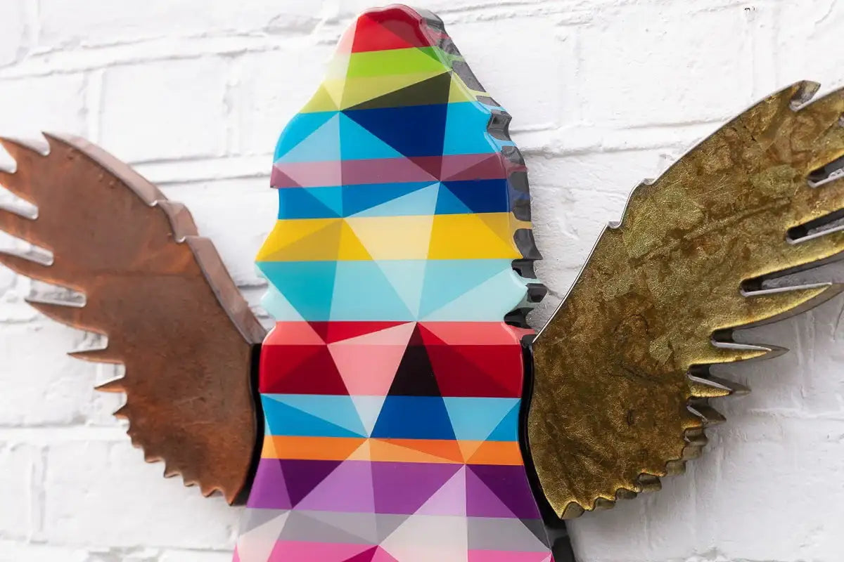 Angel Cake Mini Geometric Striped Wall Sculpture - Original - SOLD by artist Lhouette - Wyecliffe Galleries