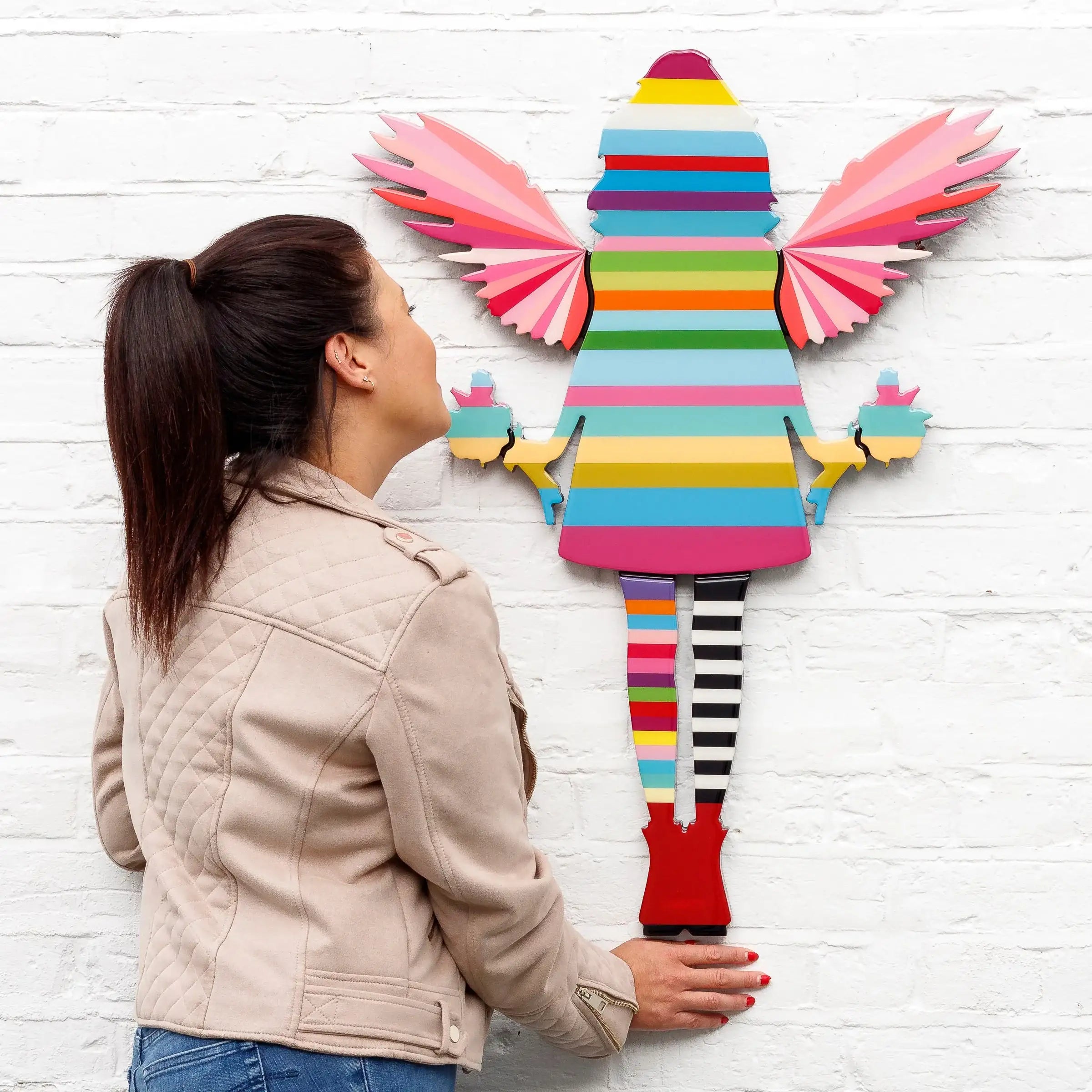 Angel Cake - Mini Striped Wall Sculpture - Original by artist Lhouette - Wyecliffe Galleries