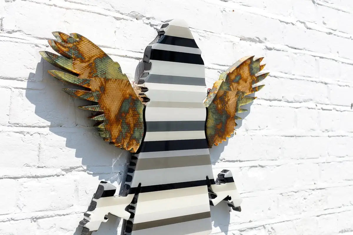 Angel Cake Striped Grey & Acid Miniature Wall Sculpture - Original - SOLD by artist Lhouette - Wyecliffe Galleries