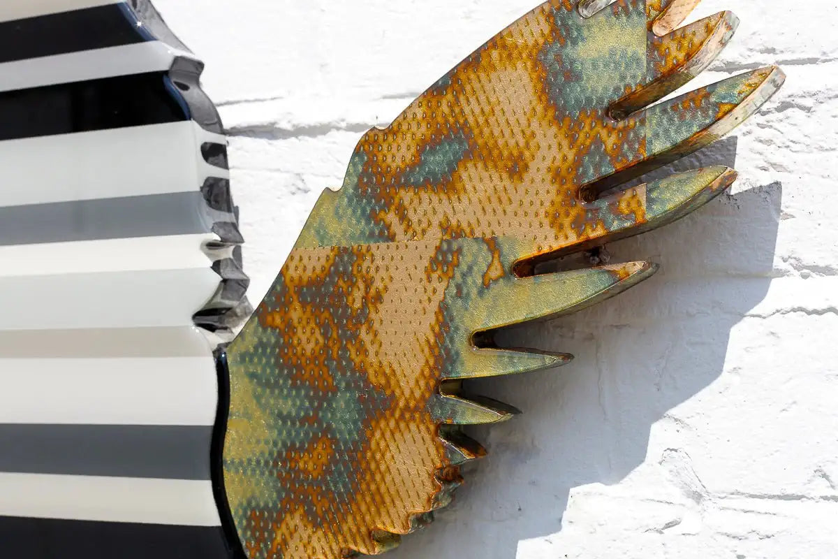 Angel Cake Striped Grey & Acid Miniature Wall Sculpture - Original - SOLD by artist Lhouette - Wyecliffe Galleries