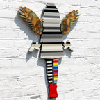 Angel Cake Striped Grey & Acid Miniature Wall Sculpture - Original - SOLD by artist Lhouette - Wyecliffe Galleries