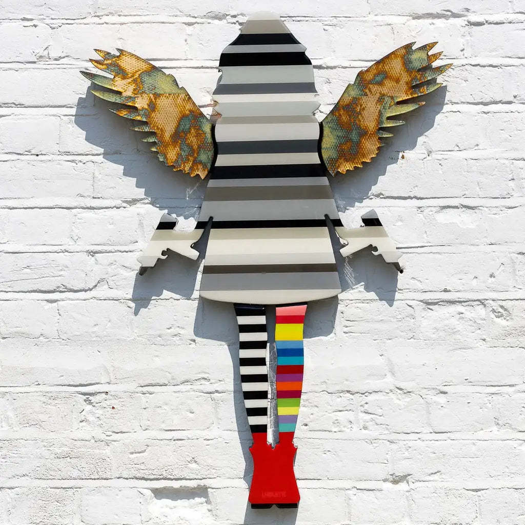 Angel Cake Striped Grey & Acid Miniature Wall Sculpture - Original - SOLD by artist Lhouette - Wyecliffe Galleries