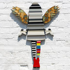 Angel Cake Striped Grey & Acid Miniature Wall Sculpture - Original - SOLD by artist Lhouette - Wyecliffe Galleries