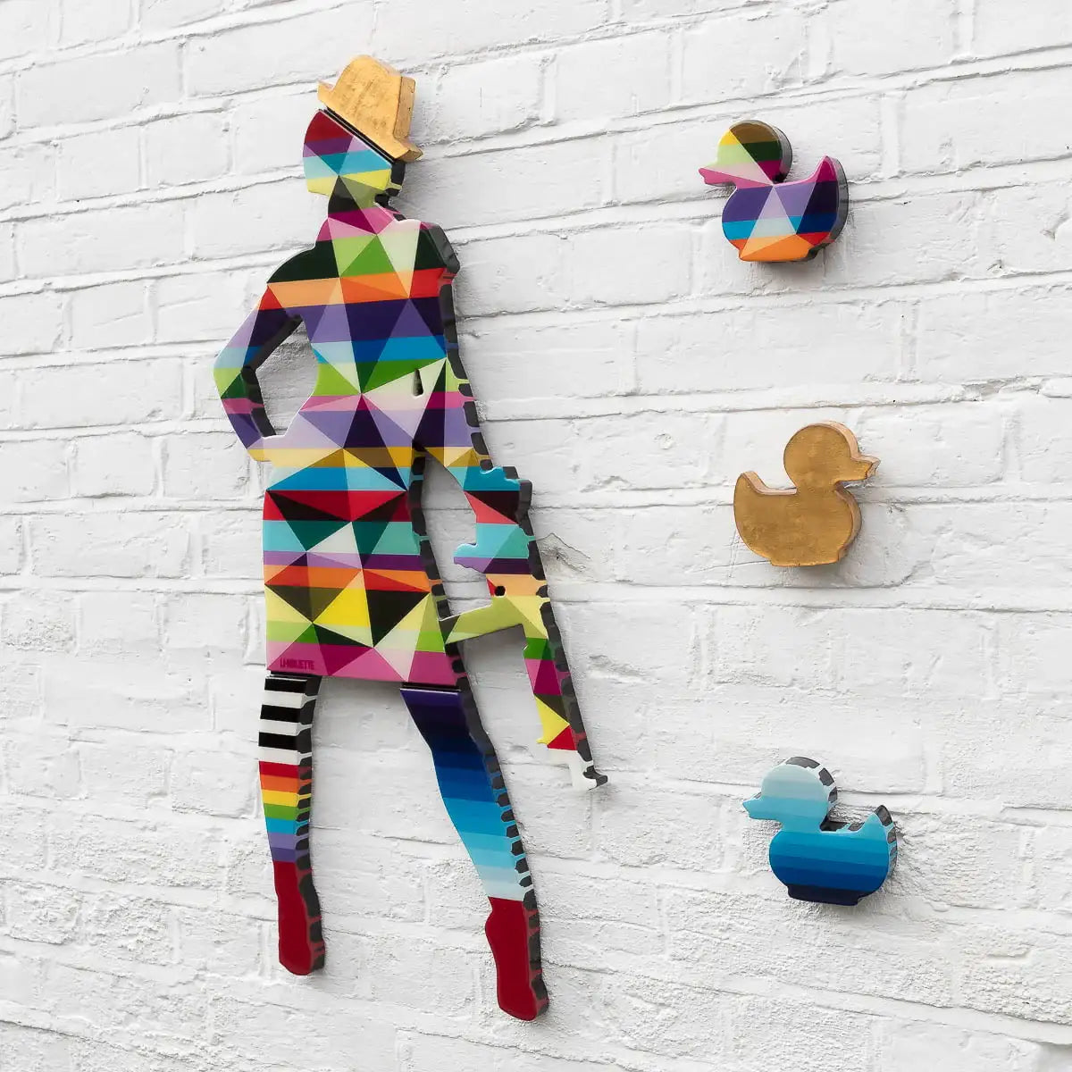 Duck Hunt Geometric & Striped - 4 Piece Miniature Wall Sculpture - Original - SOLD by artist Lhouette - Wyecliffe Galleries