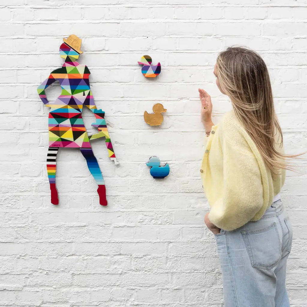 Duck Hunt Geometric & Striped - 4 Piece Miniature Wall Sculpture - Original - SOLD by artist Lhouette - Wyecliffe Galleries