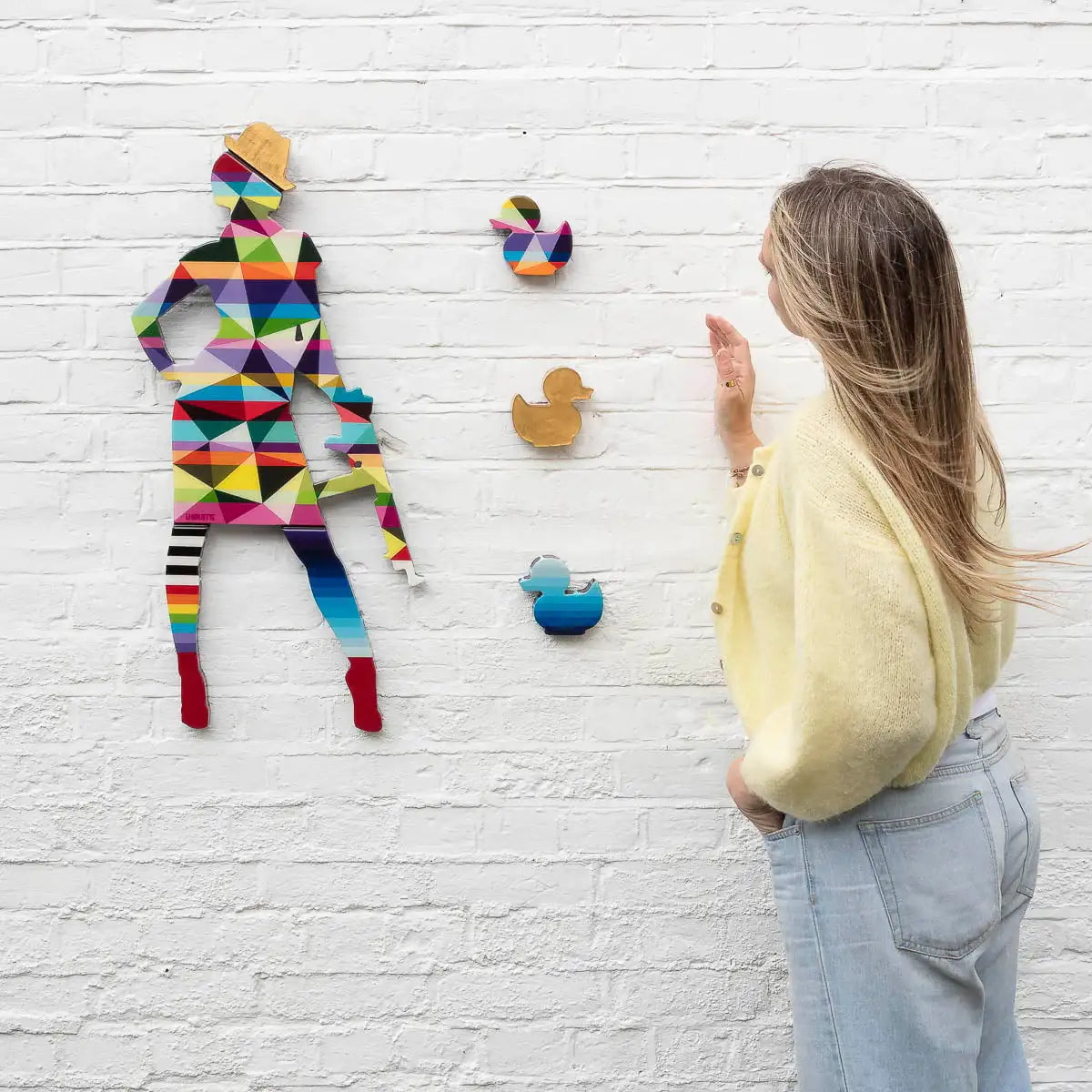 Duck Hunt Geometric & Striped - 4 Piece Miniature Wall Sculpture - Original - SOLD by artist Lhouette - Wyecliffe Galleries
