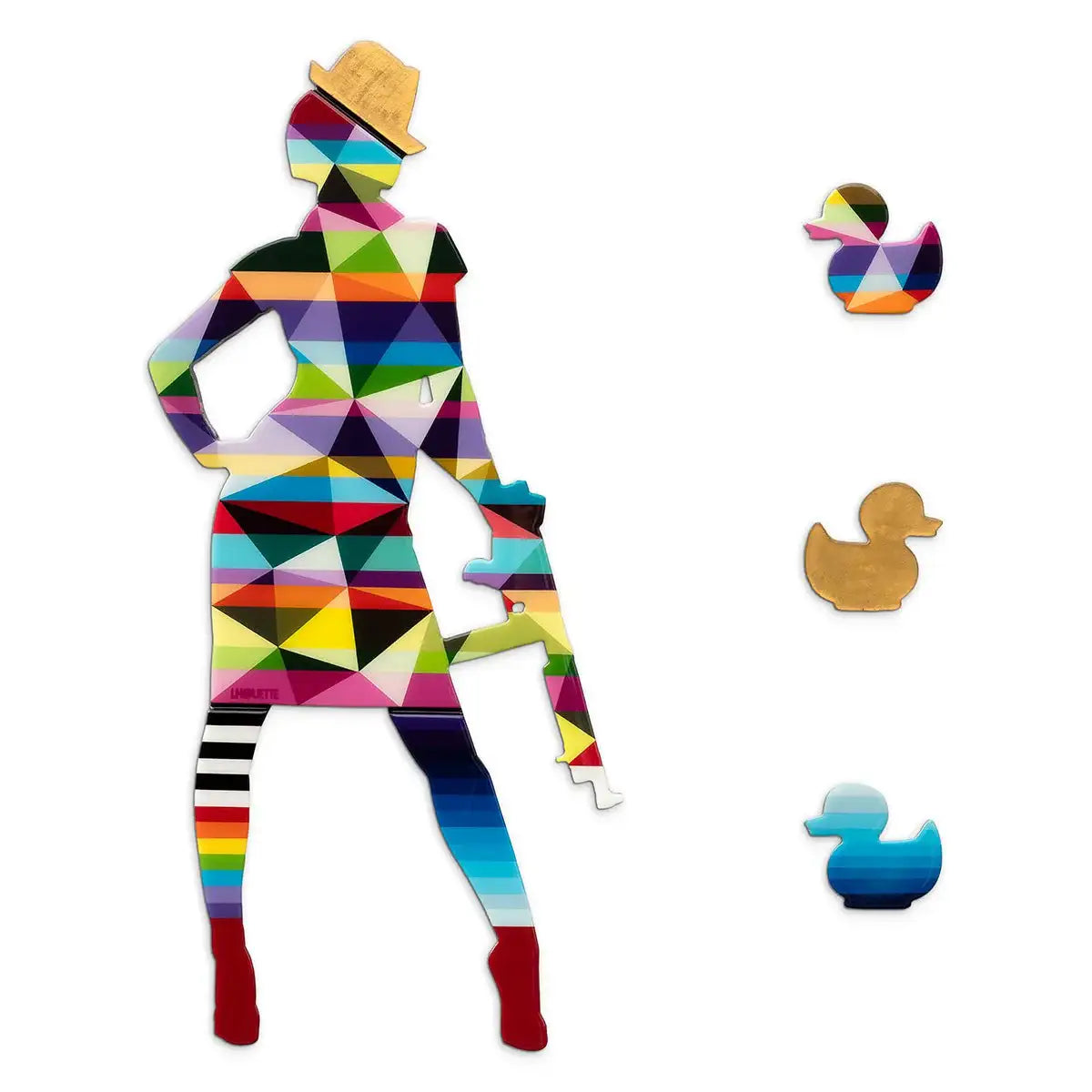 Duck Hunt Geometric & Striped - 4 Piece Miniature Wall Sculpture - Original - SOLD by artist Lhouette - Wyecliffe Galleries