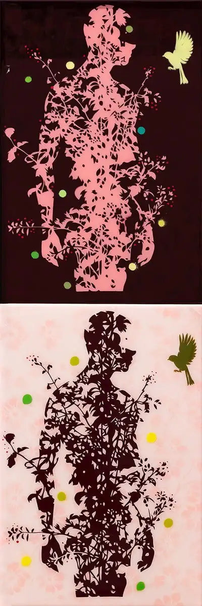 I Walk Amongst the Flowers - Large Diptych Study - Original - SOLD by artist Lhouette - Wyecliffe Galleries