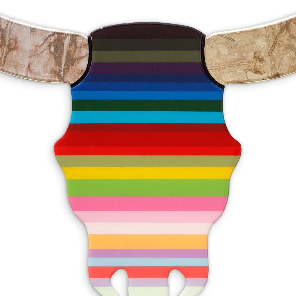 Sexy Beast - Striped with Metallic Horns Wall Sculpture - Original - SOLD by artist Lhouette - Wyecliffe Galleries