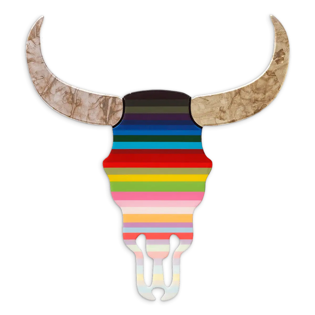 Sexy Beast - Striped with Metallic Horns Wall Sculpture - Original - SOLD by artist Lhouette - Wyecliffe Galleries