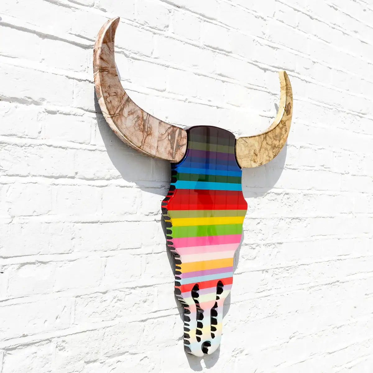 Sexy Beast - Striped with Metallic Horns Wall Sculpture - Original - SOLD by artist Lhouette - Wyecliffe Galleries