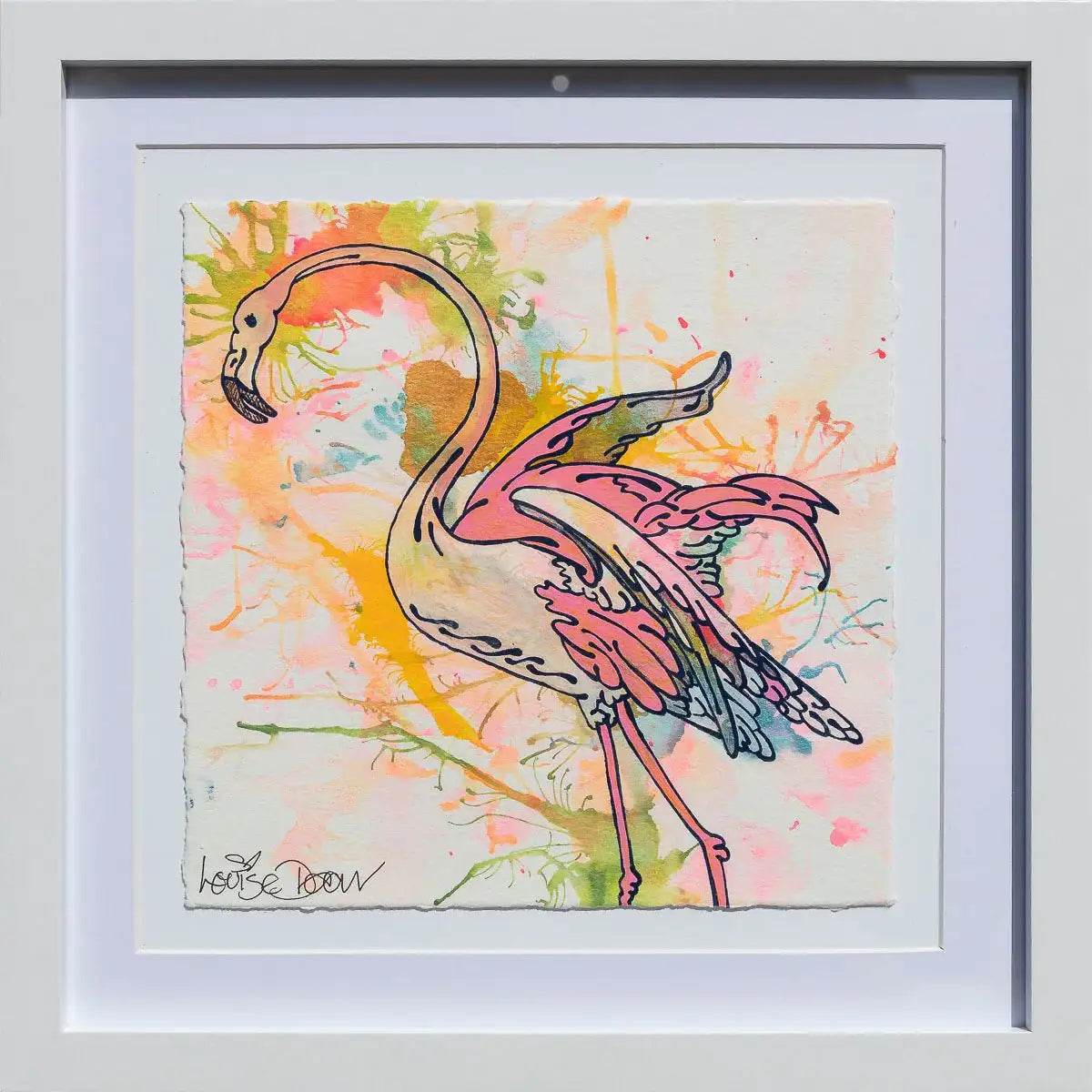 Pink Flamingo (French Fancy) - Original by artist Louise Dear - Wyecliffe Galleries
