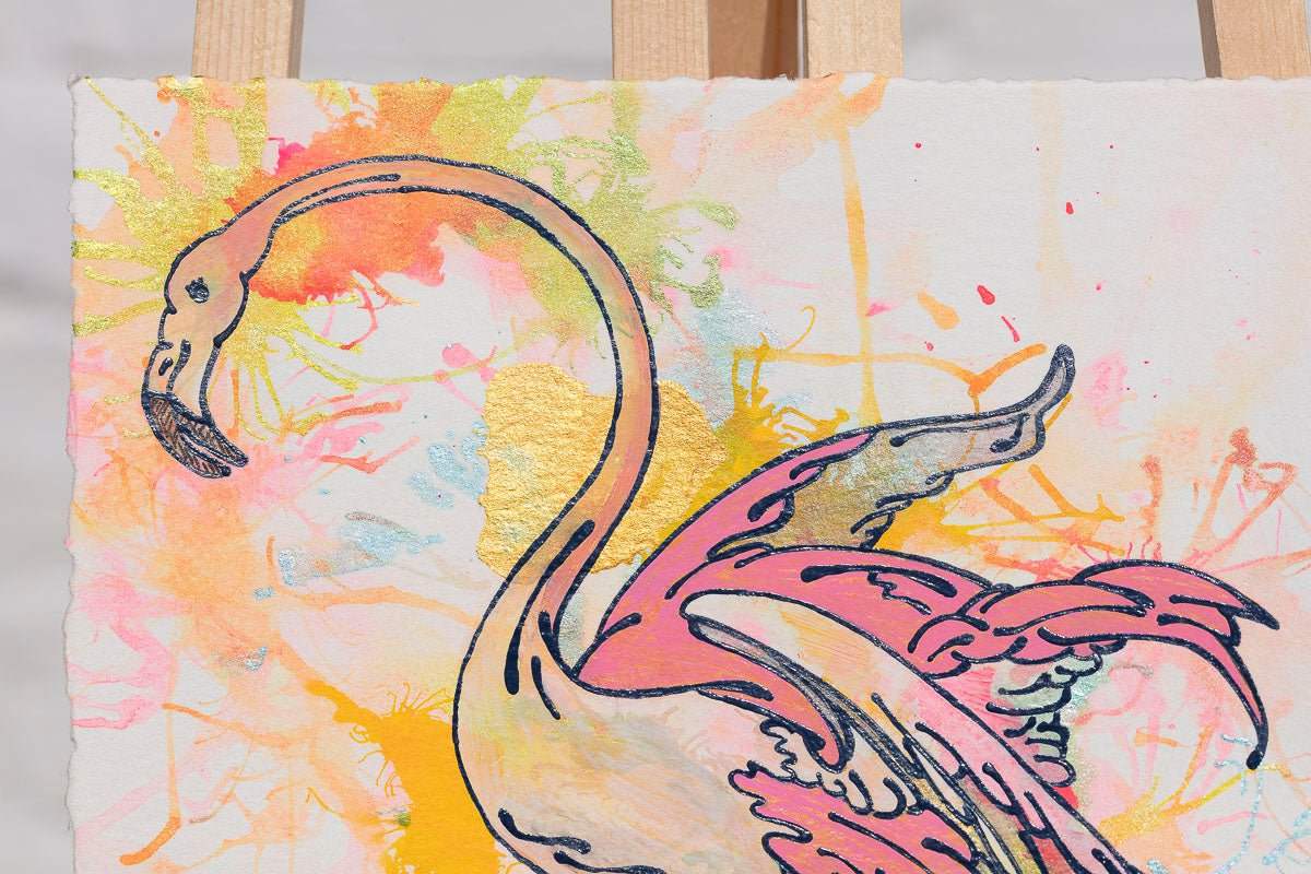 Pink Flamingo (French Fancy) - Original by artist Louise Dear - Wyecliffe Galleries