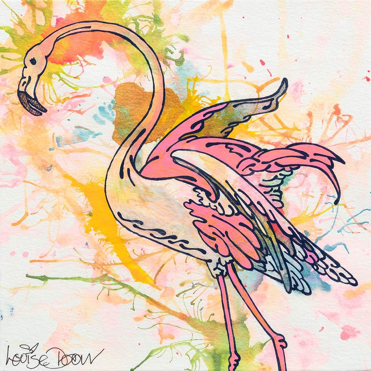 Pink Flamingo (French Fancy) - Original by artist Louise Dear - Wyecliffe Galleries