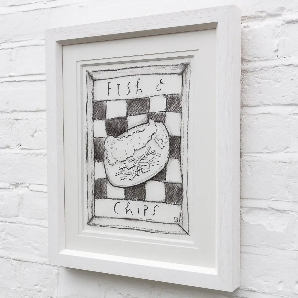 Fish and Chips - Charcoal Study - Original by artist Michael Abrams - Wyecliffe Galleries