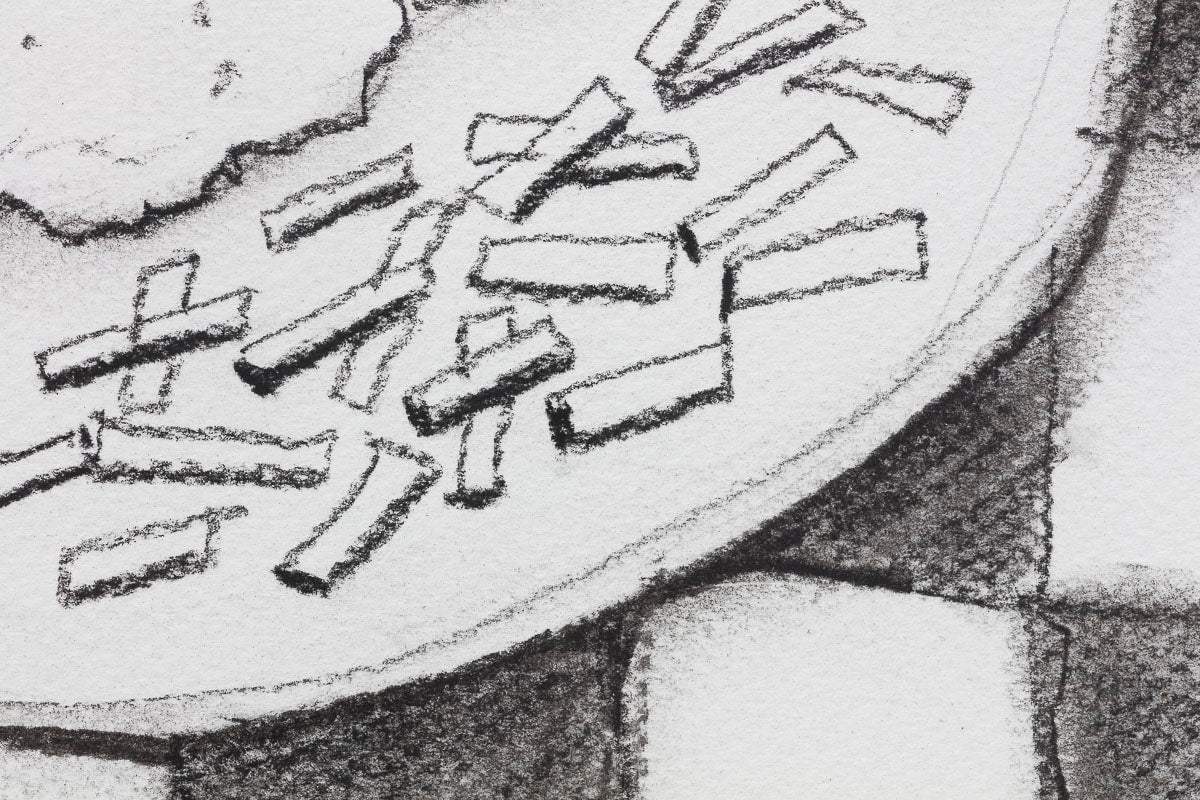 Fish and Chips - Charcoal Study - Original by artist Michael Abrams - Wyecliffe Galleries