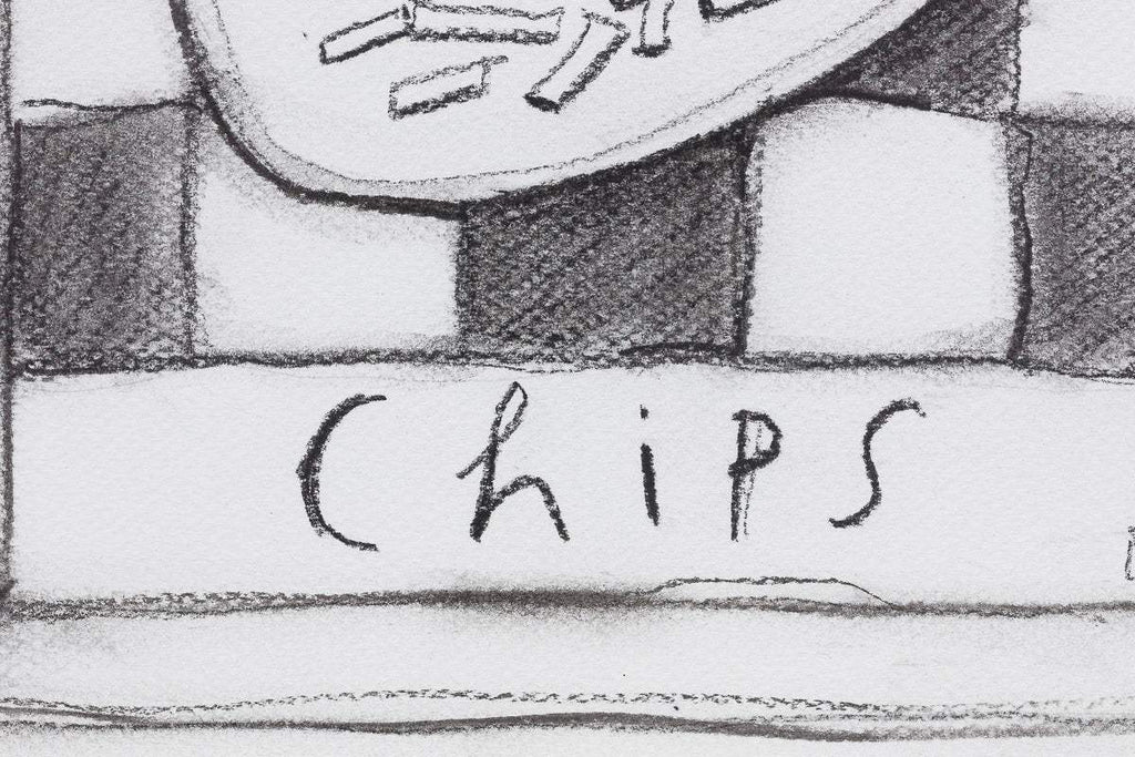 Fish and Chips - Charcoal Study - Original by artist Michael Abrams - Wyecliffe Galleries