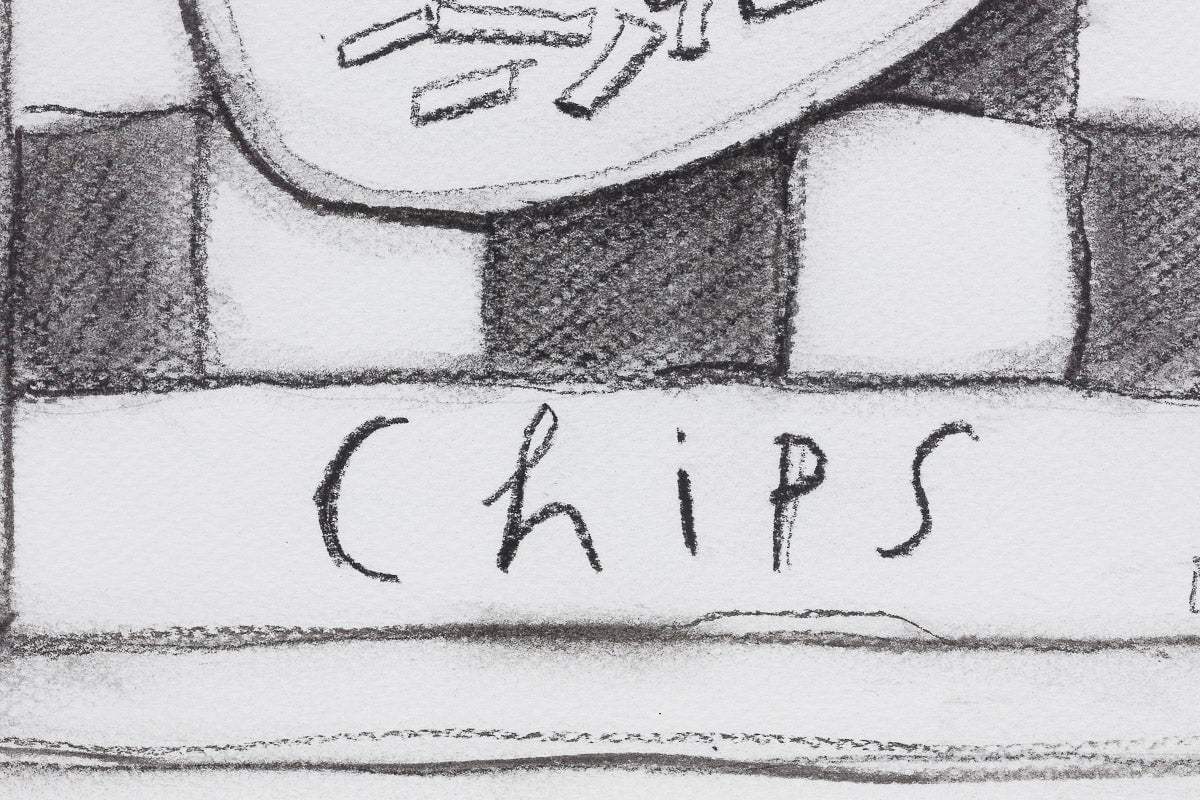 Fish and Chips - Charcoal Study - Original by artist Michael Abrams - Wyecliffe Galleries