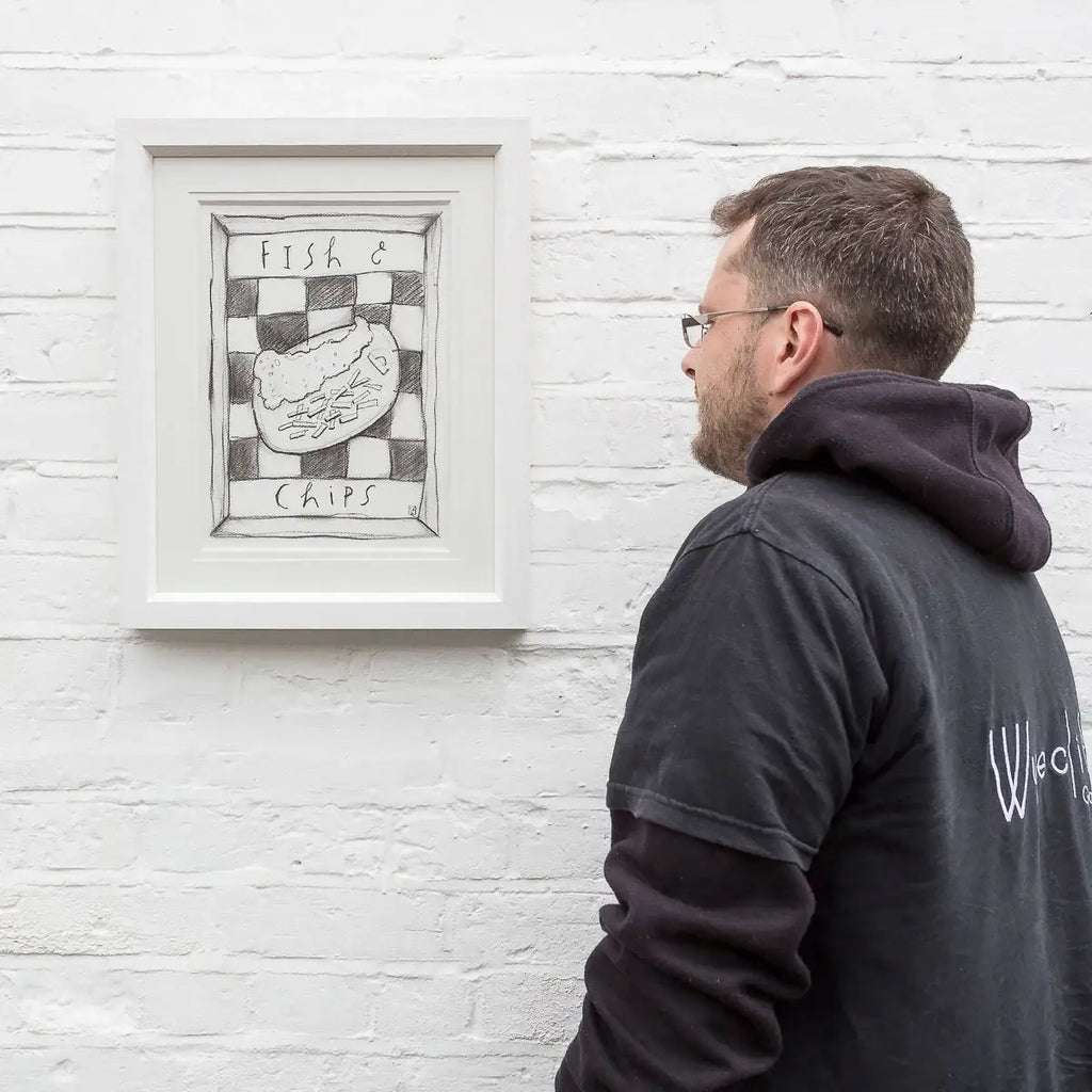 Fish and Chips - Charcoal Study - Original by artist Michael Abrams - Wyecliffe Galleries