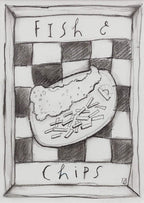 Fish and Chips - Charcoal Study - Original by artist Michael Abrams - Wyecliffe Galleries