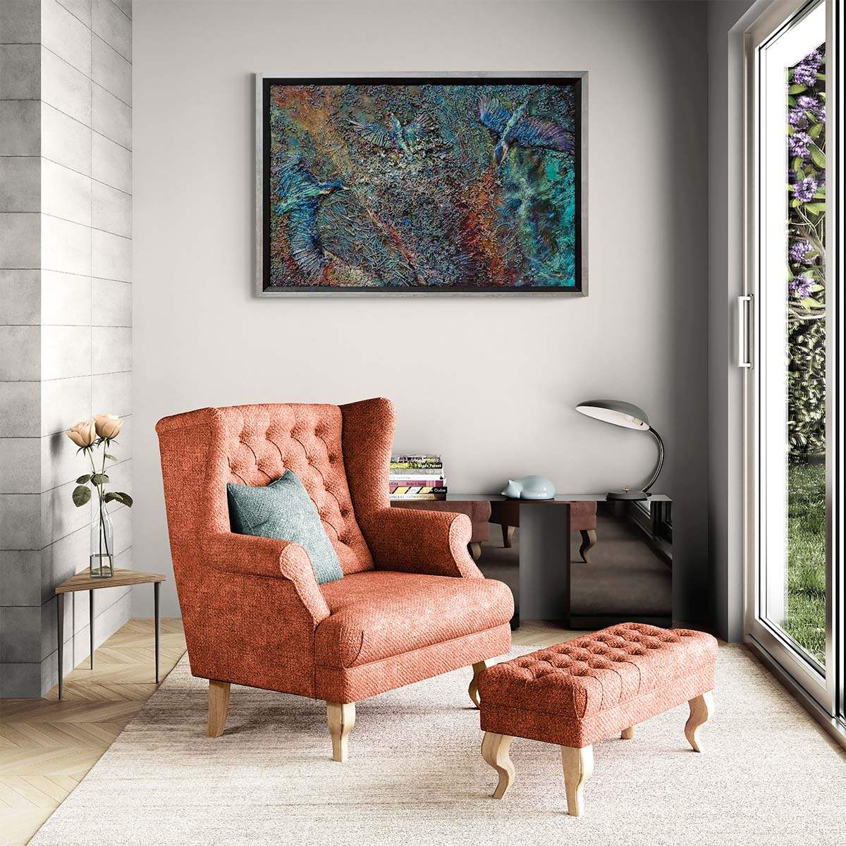 Kingfishers In Flight - Original - SOLD by artist Peter Wood - Wyecliffe Galleries