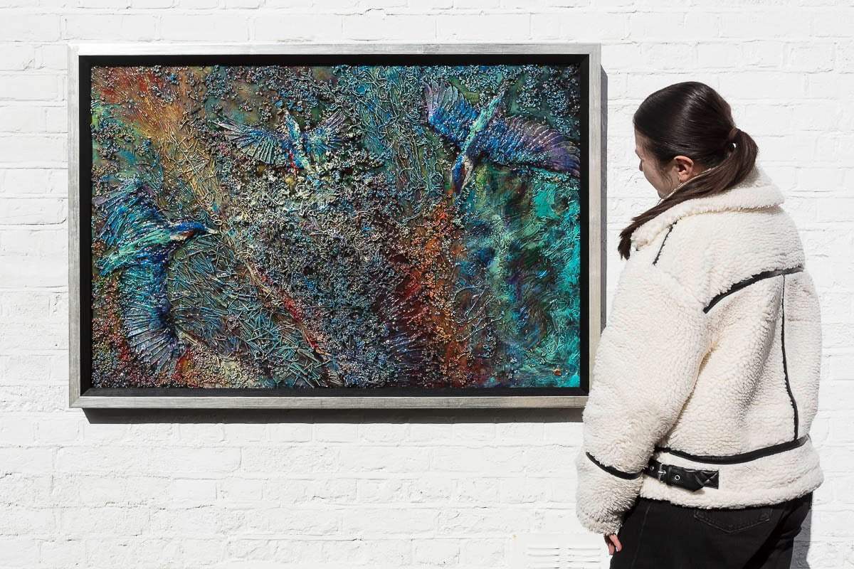 Kingfishers In Flight - Original - SOLD by artist Peter Wood - Wyecliffe Galleries