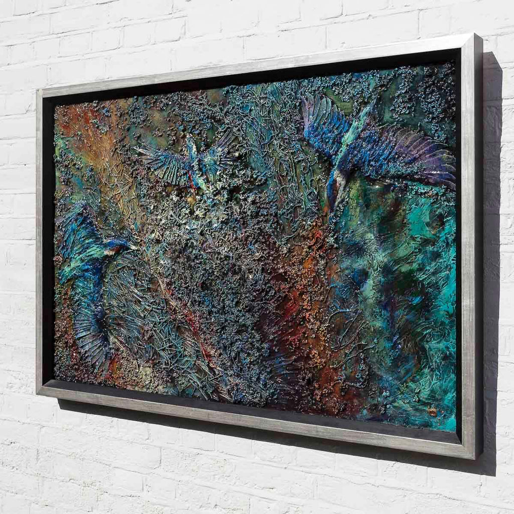 Kingfishers In Flight - Original - SOLD by artist Peter Wood - Wyecliffe Galleries