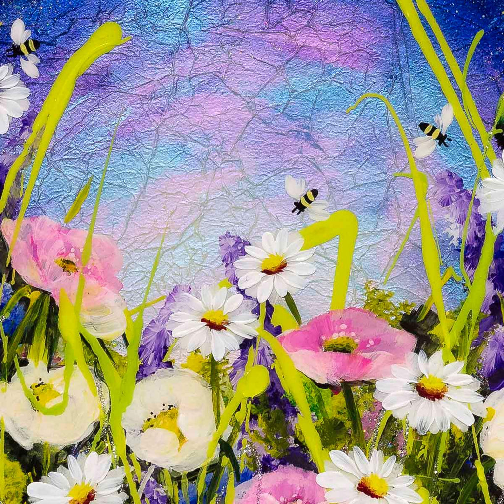Flowers and Bees - Original - SOLD by artist Rozanne Bell - Wyecliffe Galleries