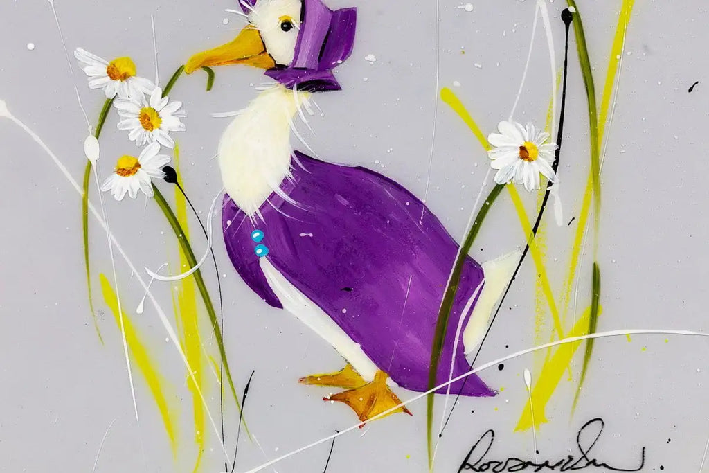 Jemima Puddle Duck (Purple) - Original - SOLD by artist Rozanne Bell - Wyecliffe Galleries